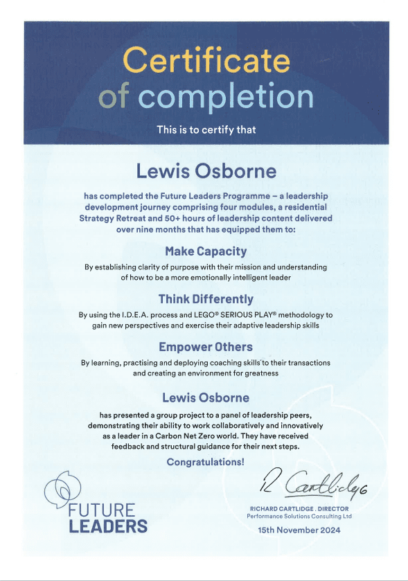 Industry programme equips Lewis Osborne for further achievement